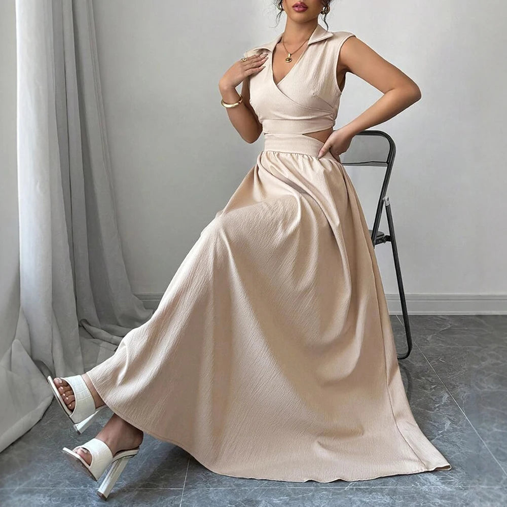 Sleeveless V-Neck Pleated Maxi Dress
