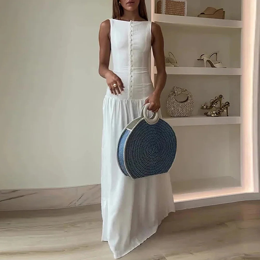 Sleeveless Maxi Dress with Fitted Bodice
