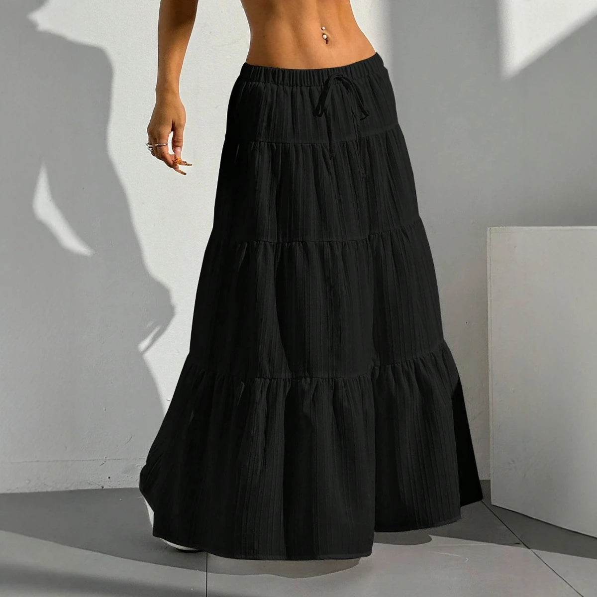 Boho Tiered Maxi Skirt – Flowy High-Waist, Casual Summer Skirt