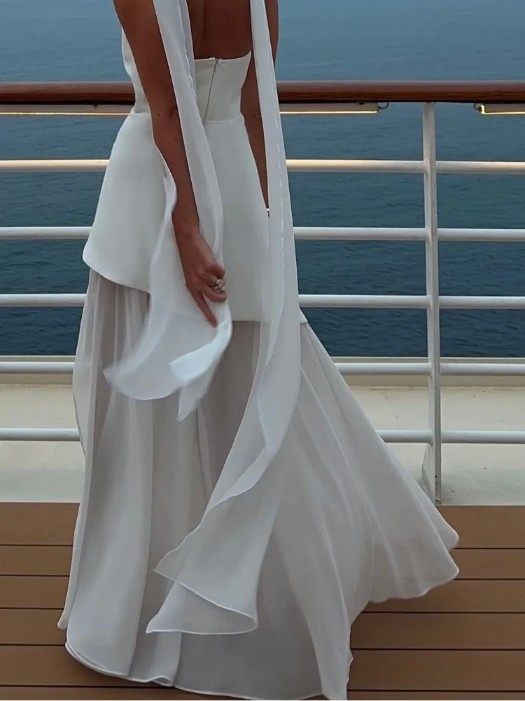 Strapless Flowy Maxi Dress – High Slit, Open Back, Elegant Evening Dress