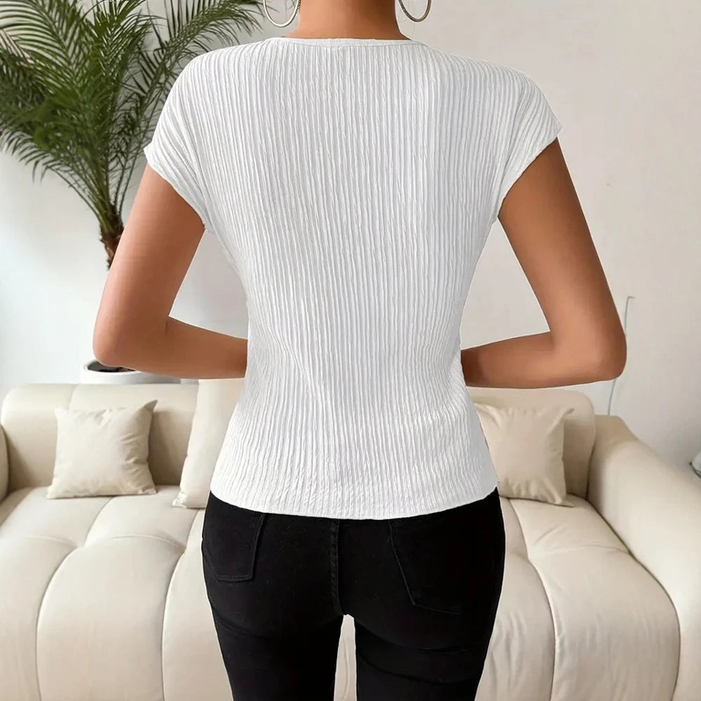 Ribbed V-Neck Wrap Blouse – Sleeveless Knit Top