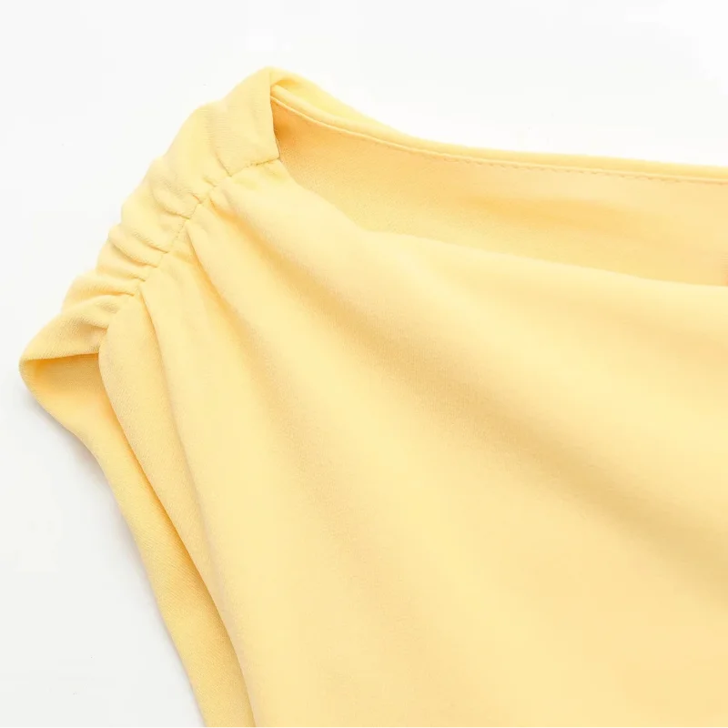 Yellow Sleeveless Bodycon Mini Dress – High Neck, Asymmetric Hem