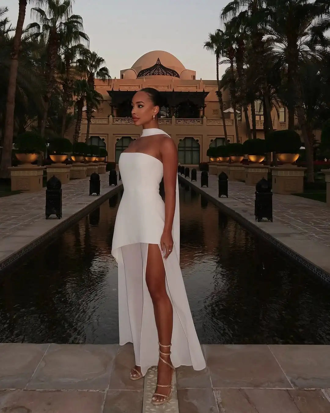 Strapless Flowy Maxi Dress – High Slit, Open Back, Elegant Evening Dress