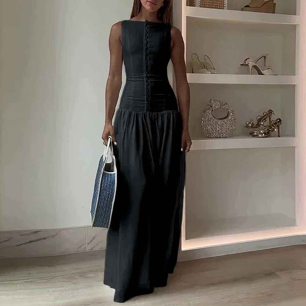 Sleeveless Maxi Dress with Fitted Bodice