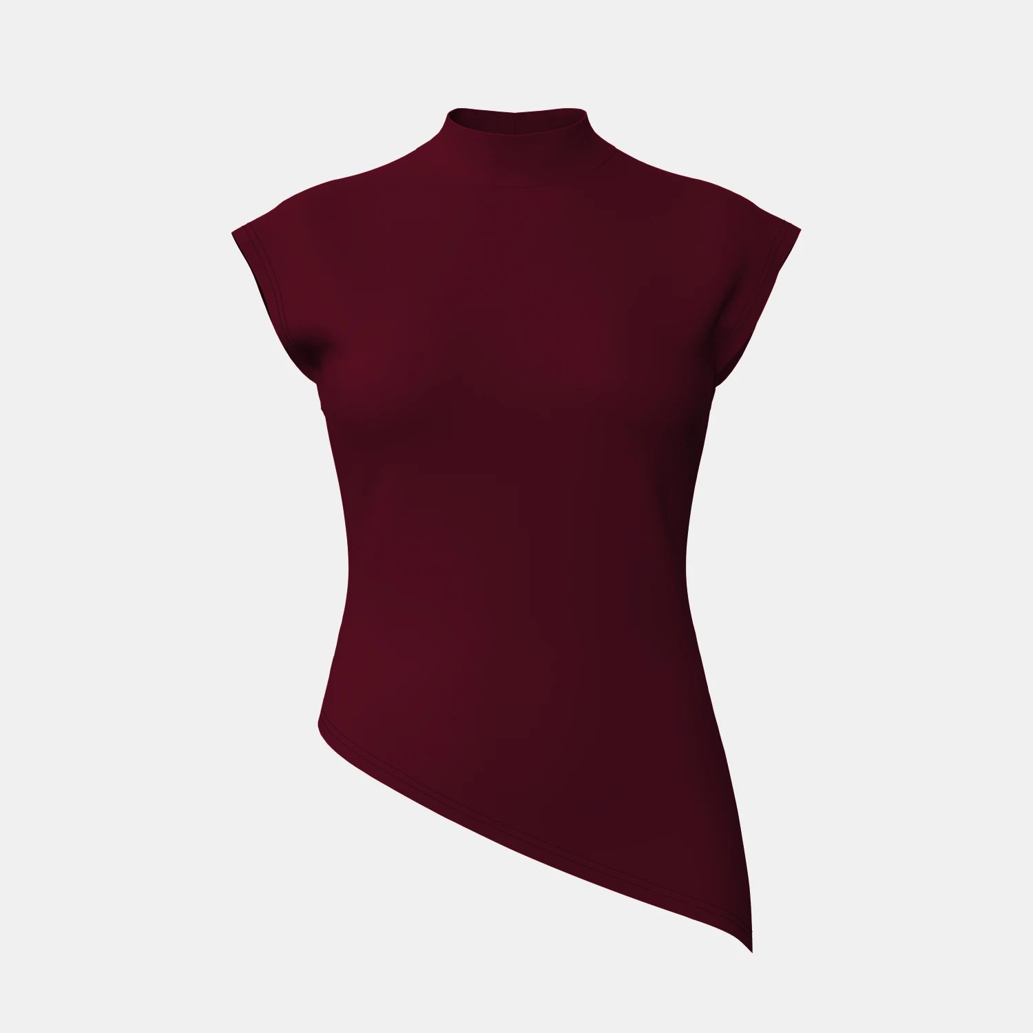 Asymmetric Hem Sleeveless Knit Top – Burgundy Mock Neck Chic