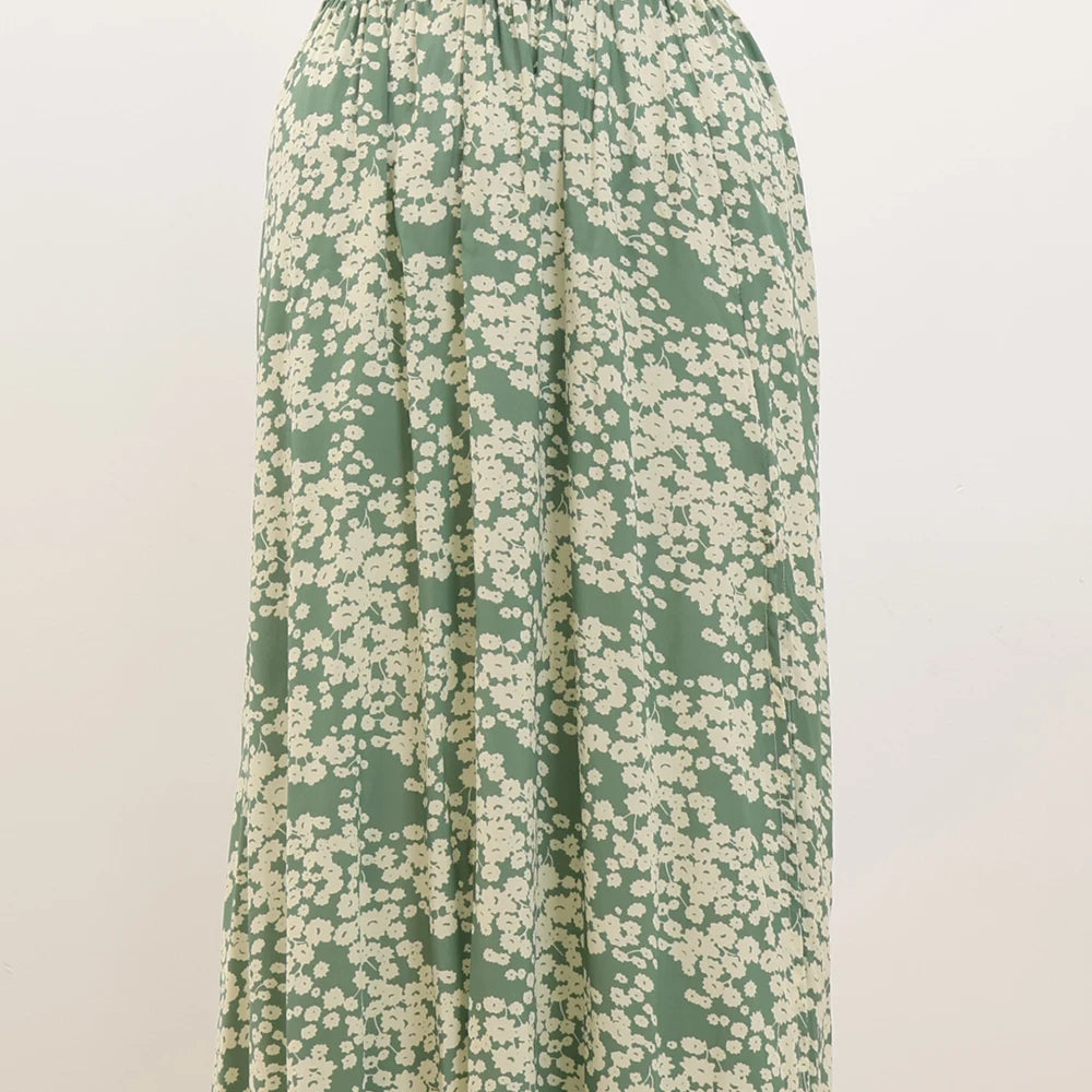 Floral Cut-Out Maxi Dress – Deep V-Neck, Sleeveless Summer Boho Style