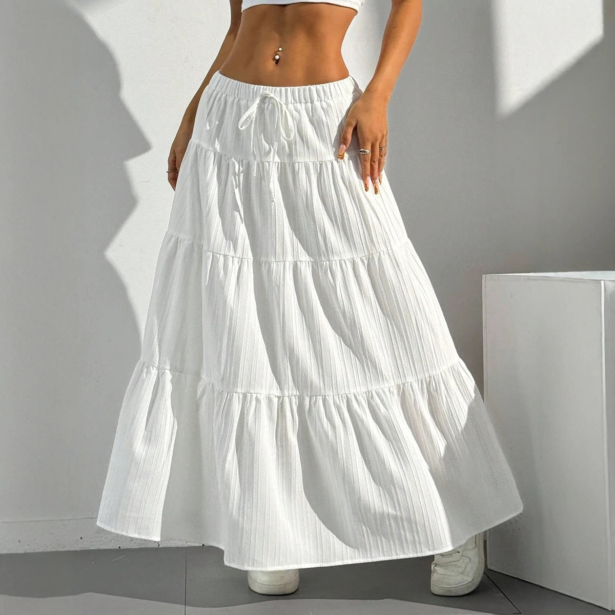 Boho Tiered Maxi Skirt – Flowy High-Waist, Casual Summer Skirt