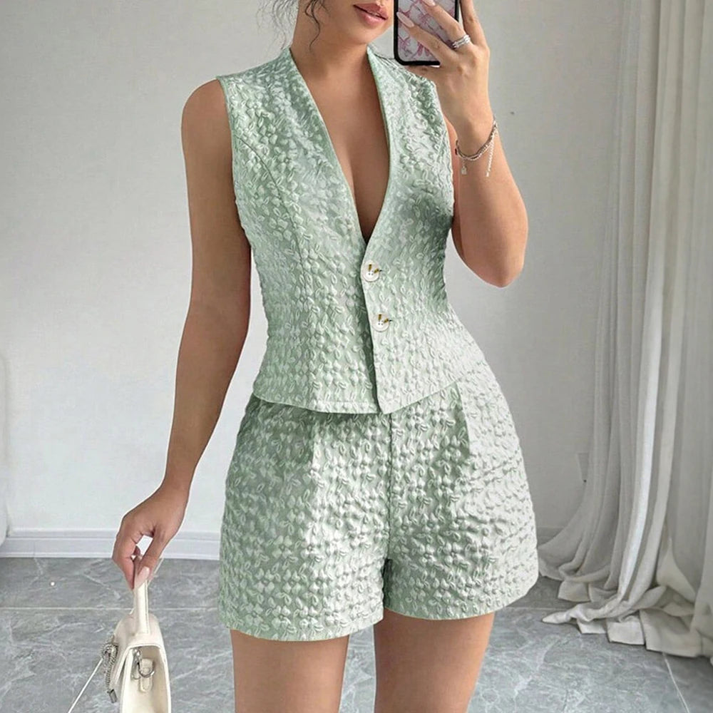 Sleeveless Blazer Vest & Shorts Set – Chic Two-Piece Summer Outfit