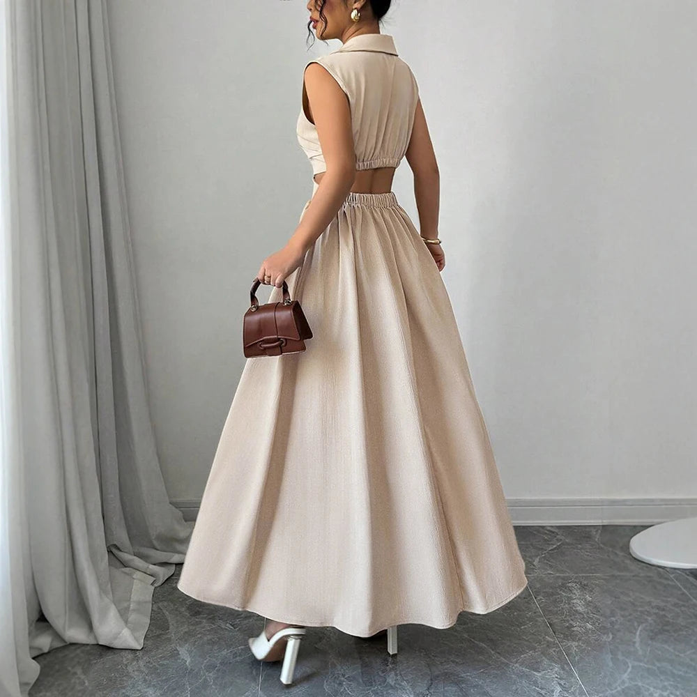 Sleeveless V-Neck Pleated Maxi Dress