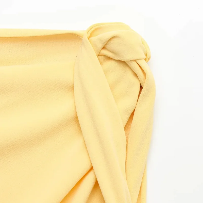 Yellow Sleeveless Bodycon Mini Dress – High Neck, Asymmetric Hem